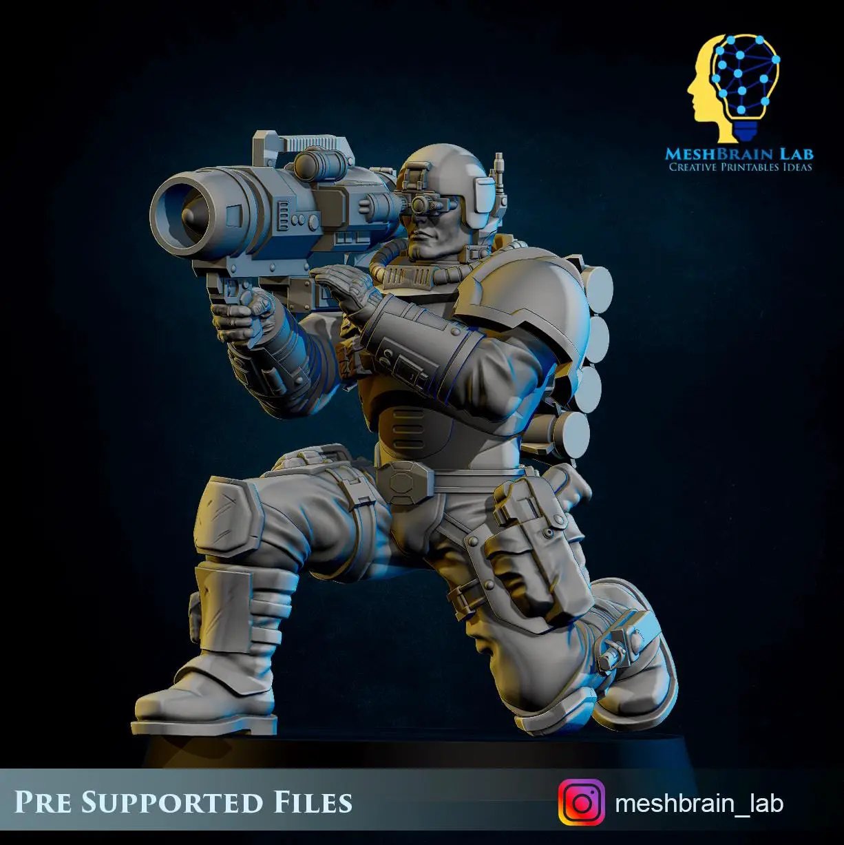 3D printed Imperial Marine Scout Specialist miniature by Last Hope Miniatures for tabletop gaming, detailed model on a base.