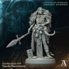3D printed Vjarda Snowsworn miniature from Last Hope Miniatures for Archvillain Games, showing detailed snow-themed armor and weapon.