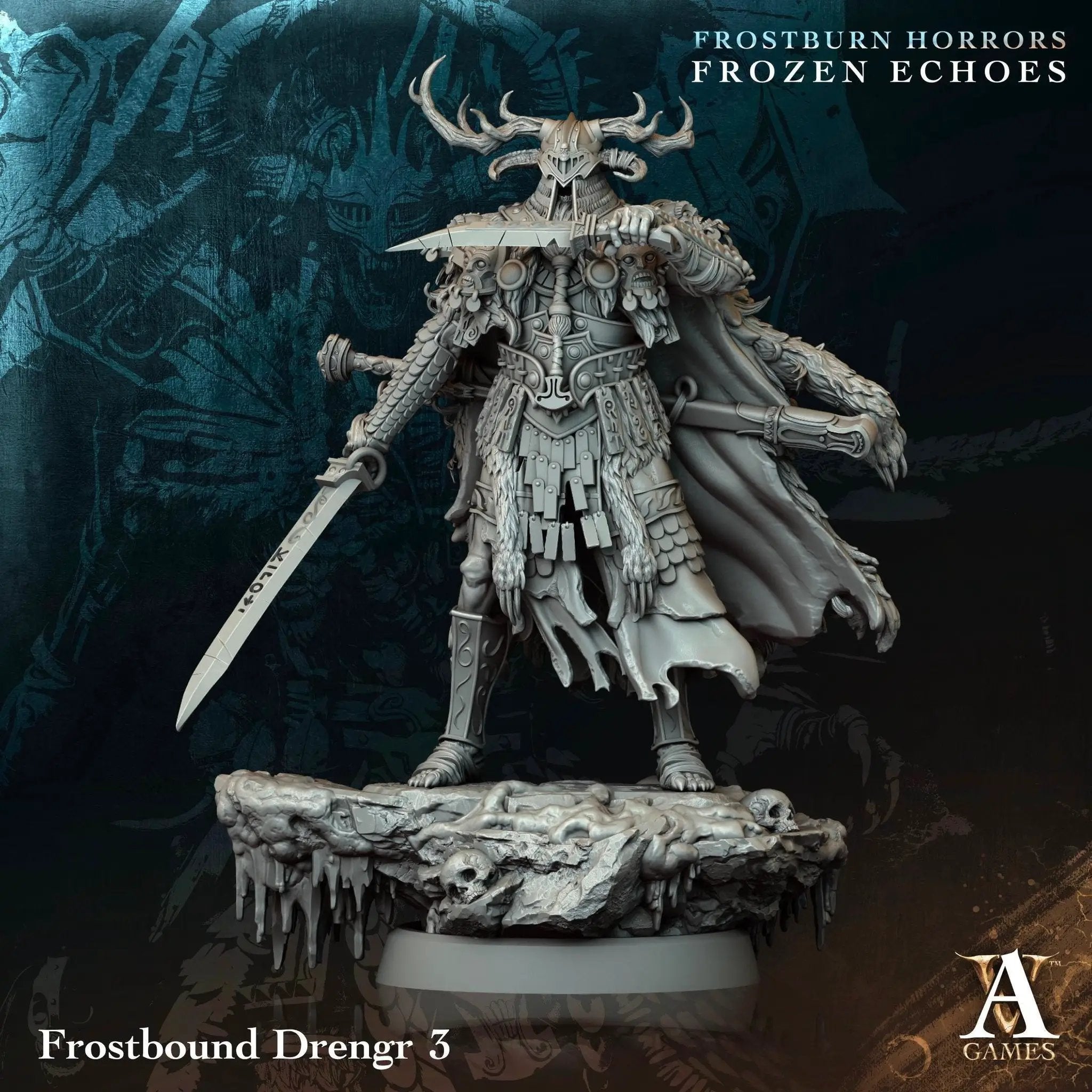 3D printed Frostbound Drengrs miniatures by Last Hope Miniatures, detailed fantasy warrior figures with icy armor and weapons.
