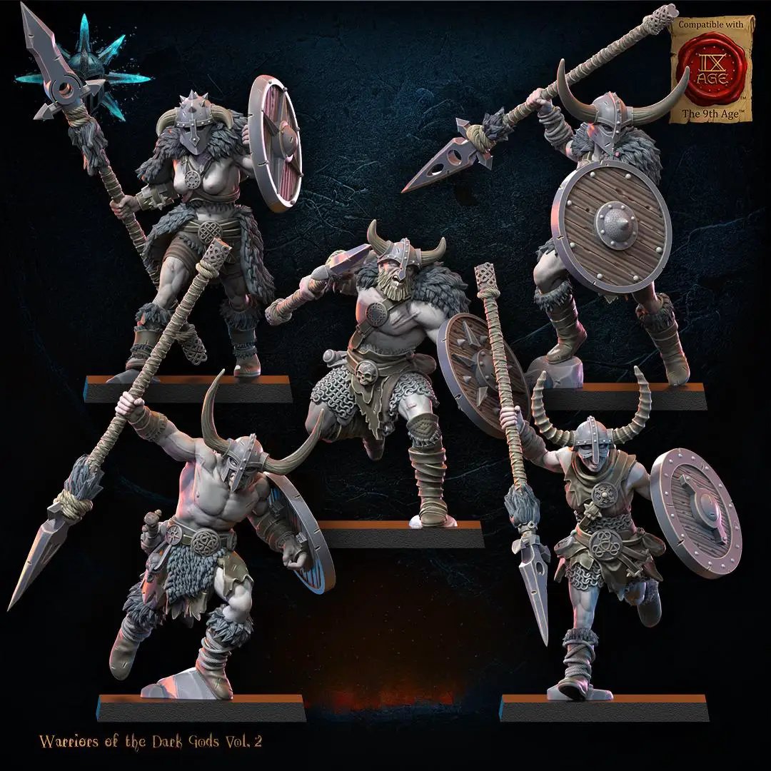 3D printed Chaos Barbarian Regiment x10 miniatures by Last Hope Miniatures for Lost Kingdom Miniatures, showing detailed barbarian figures.