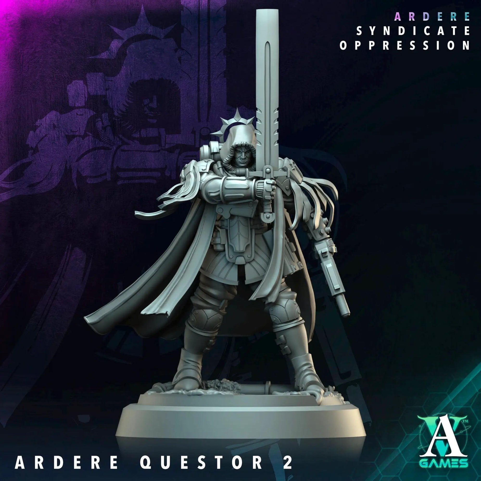 3D printed Ardere Questor miniature by Last Hope Miniatures, detailed fantasy character from Archvillain Games.