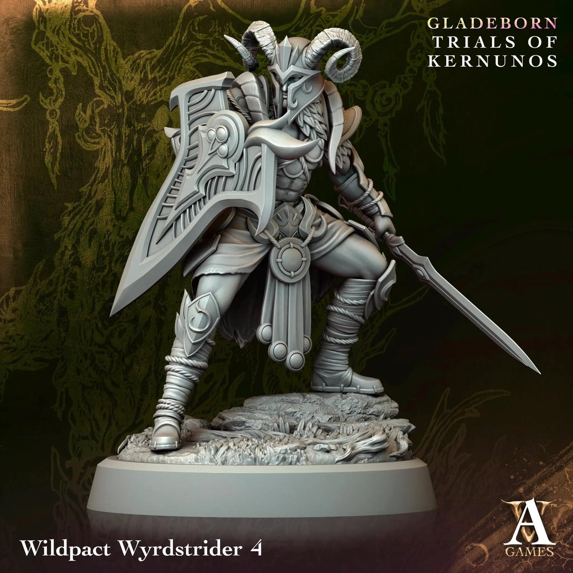 3D printed Wildpact Wyrdstriders miniature by Last Hope Miniatures for Archvillain Games, showing detailed fantasy creature figures.