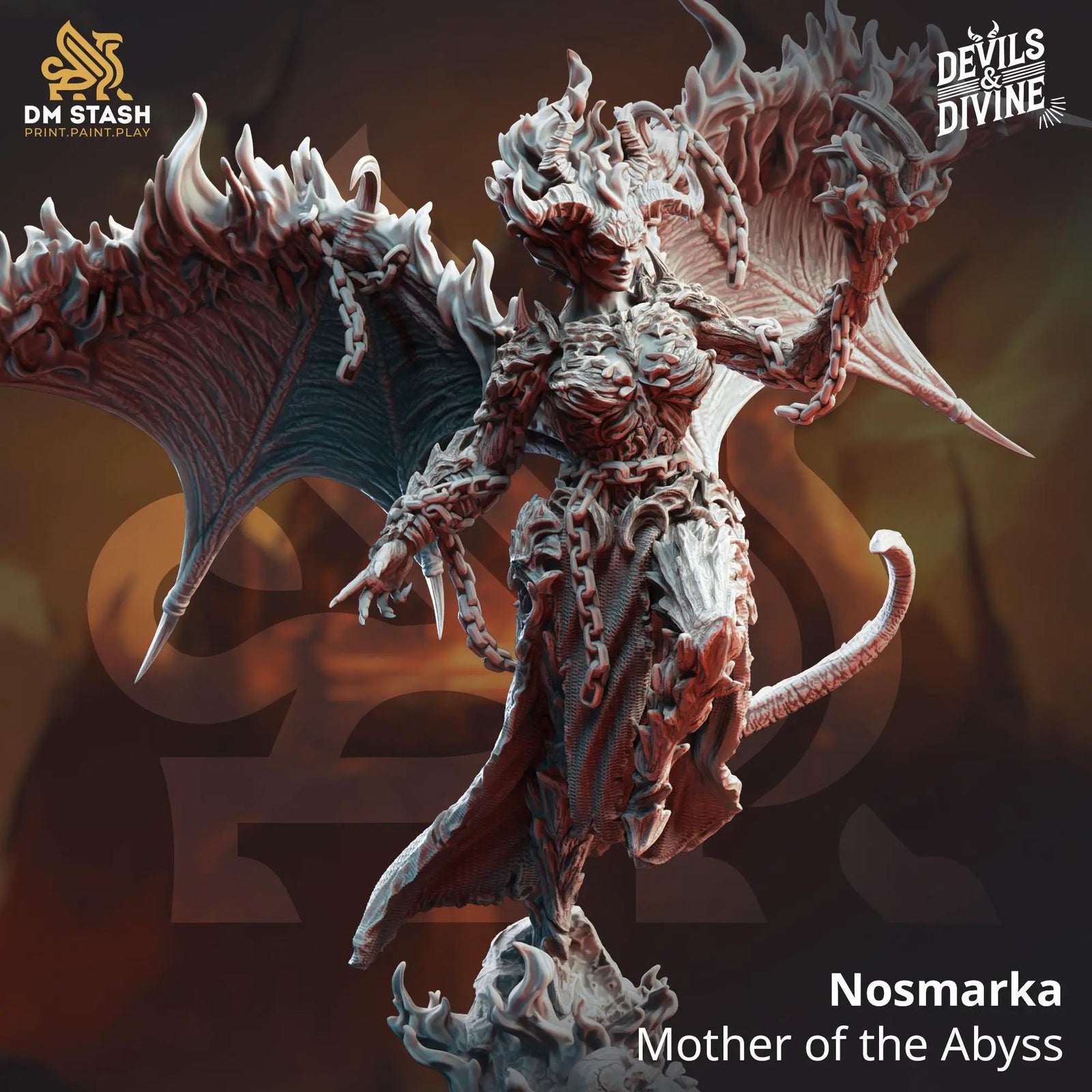 3D printed Mother of Chaos miniature by Last Hope Miniatures from DM Stash, featuring intricate details and dynamic pose.