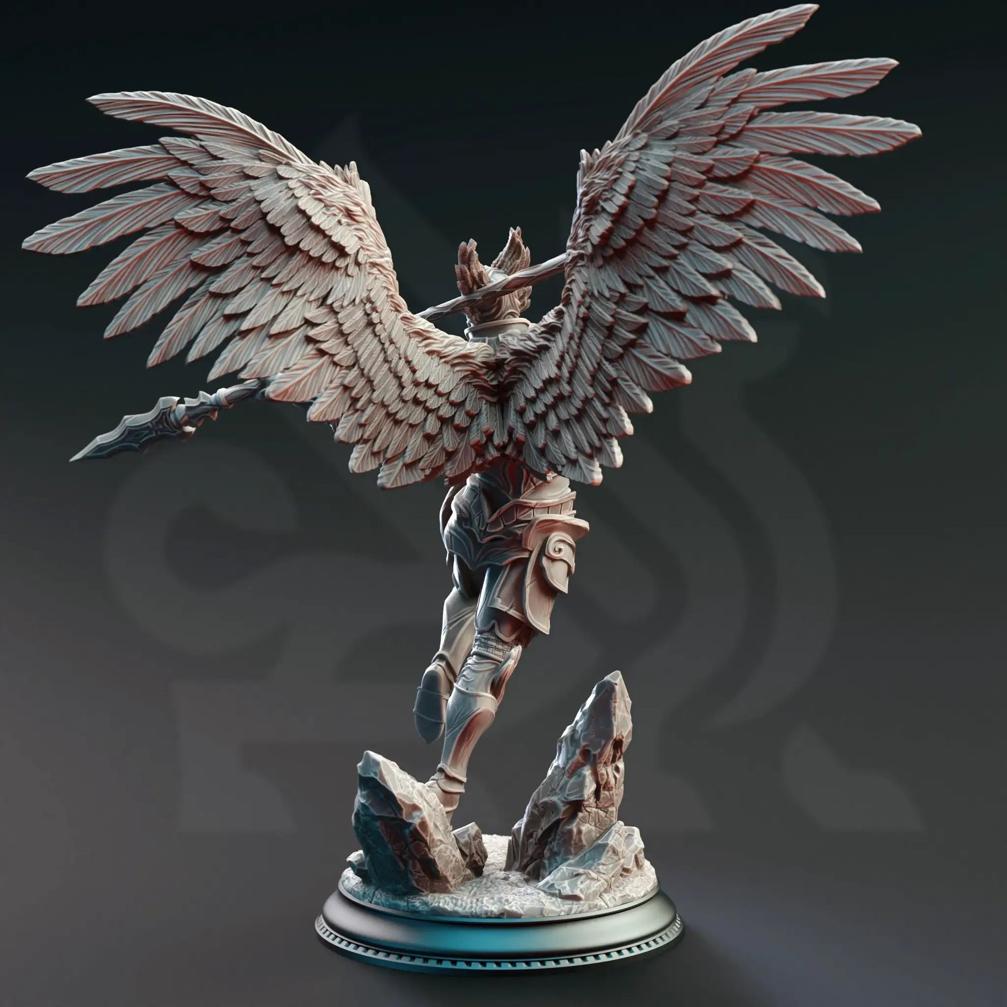 3D printed angelic warrior miniature by Last Hope Miniatures, featuring detailed angelic armor and wings for tabletop gaming.