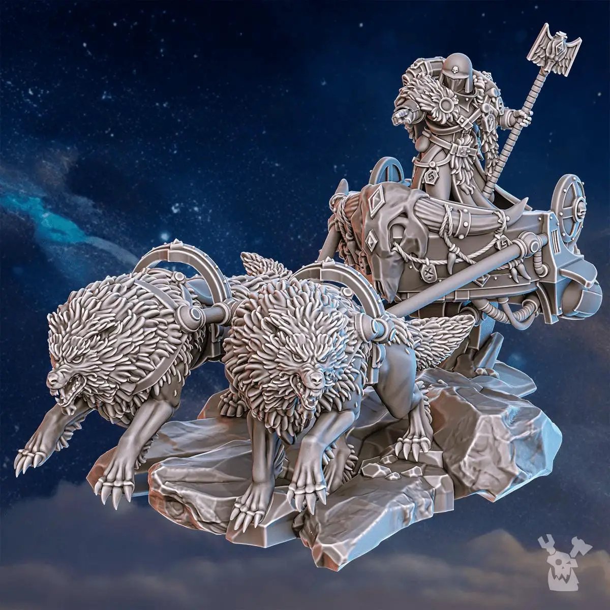 3D printed Jarl Arna on Stormchariot miniature by Last Hope Miniatures, detailed fantasy figure for tabletop gaming.