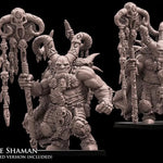 3D printed Ogre Shaman miniature by Last Hope Miniatures for Avatars of War, featuring detailed sculpting and vibrant paintwork.