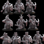 3D printed black iron dwarf miniatures by Lost Kingdom Miniatures, detailed fantasy dwarf figures on a white background