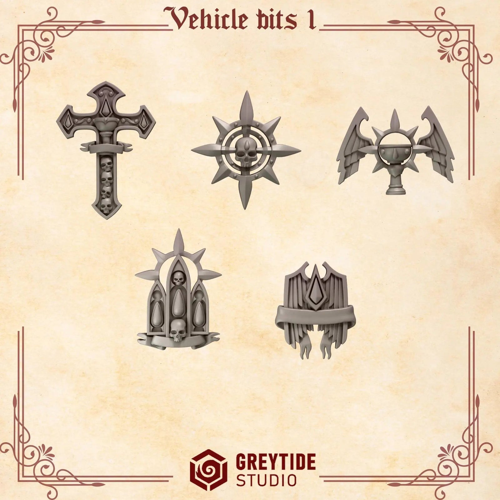 3D printed Crimson Lords vehicle ornament by Greytide Studio, detailed miniature in red with intricate design, from Last Hope Miniatures.