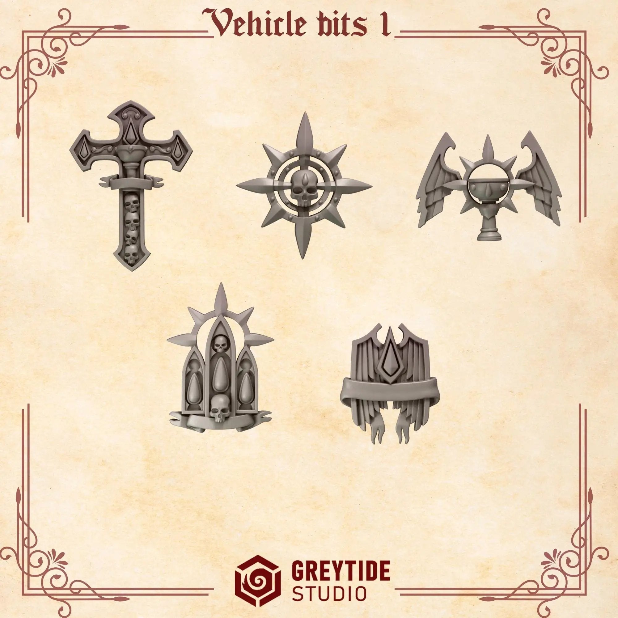 3D printed Crimson Lords vehicle ornament by Greytide Studio, detailed miniature in red with intricate design, from Last Hope Miniatures.