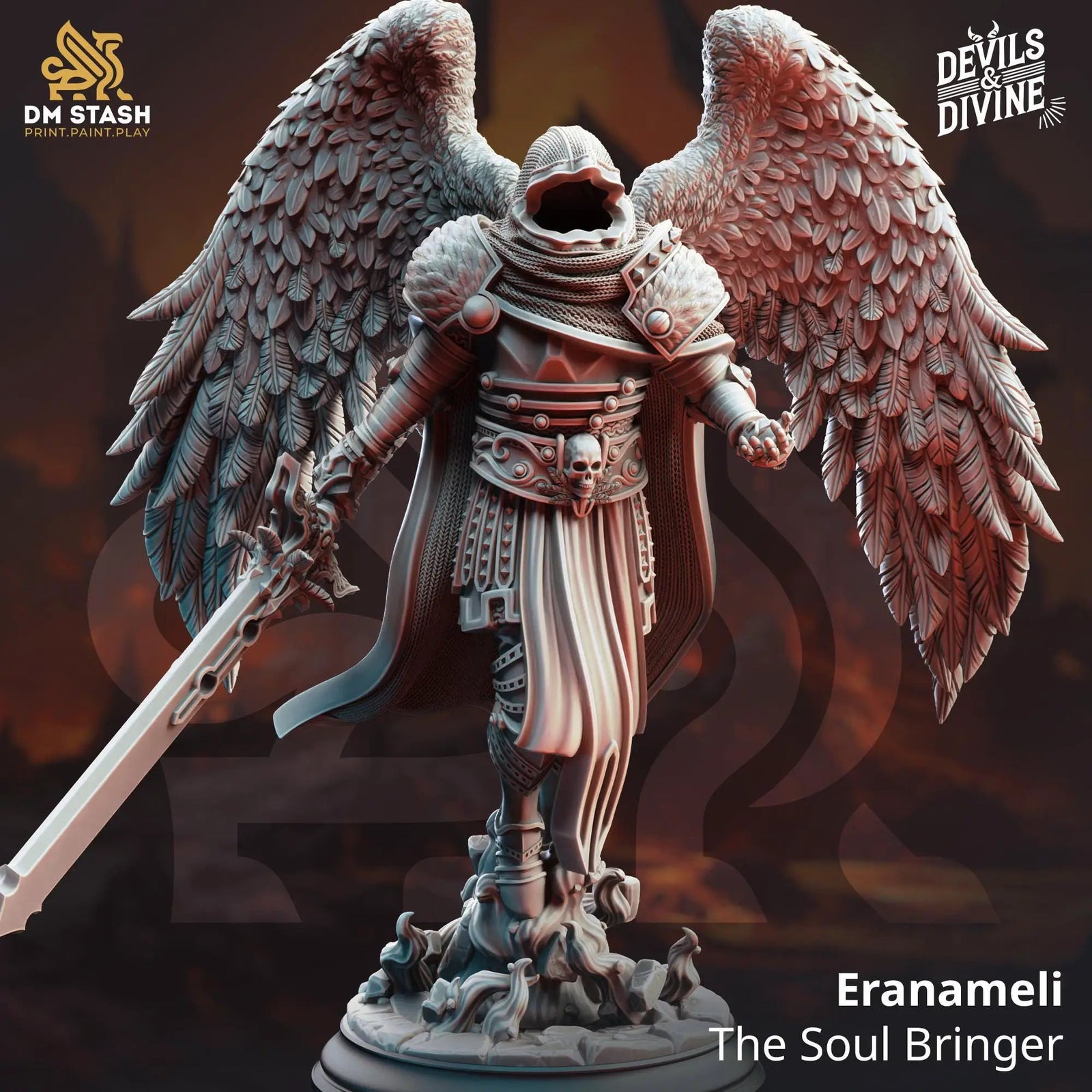 3D printed Soulreaper Angel figurine by Last Hope Miniatures, featuring detailed wings and dark fantasy design.