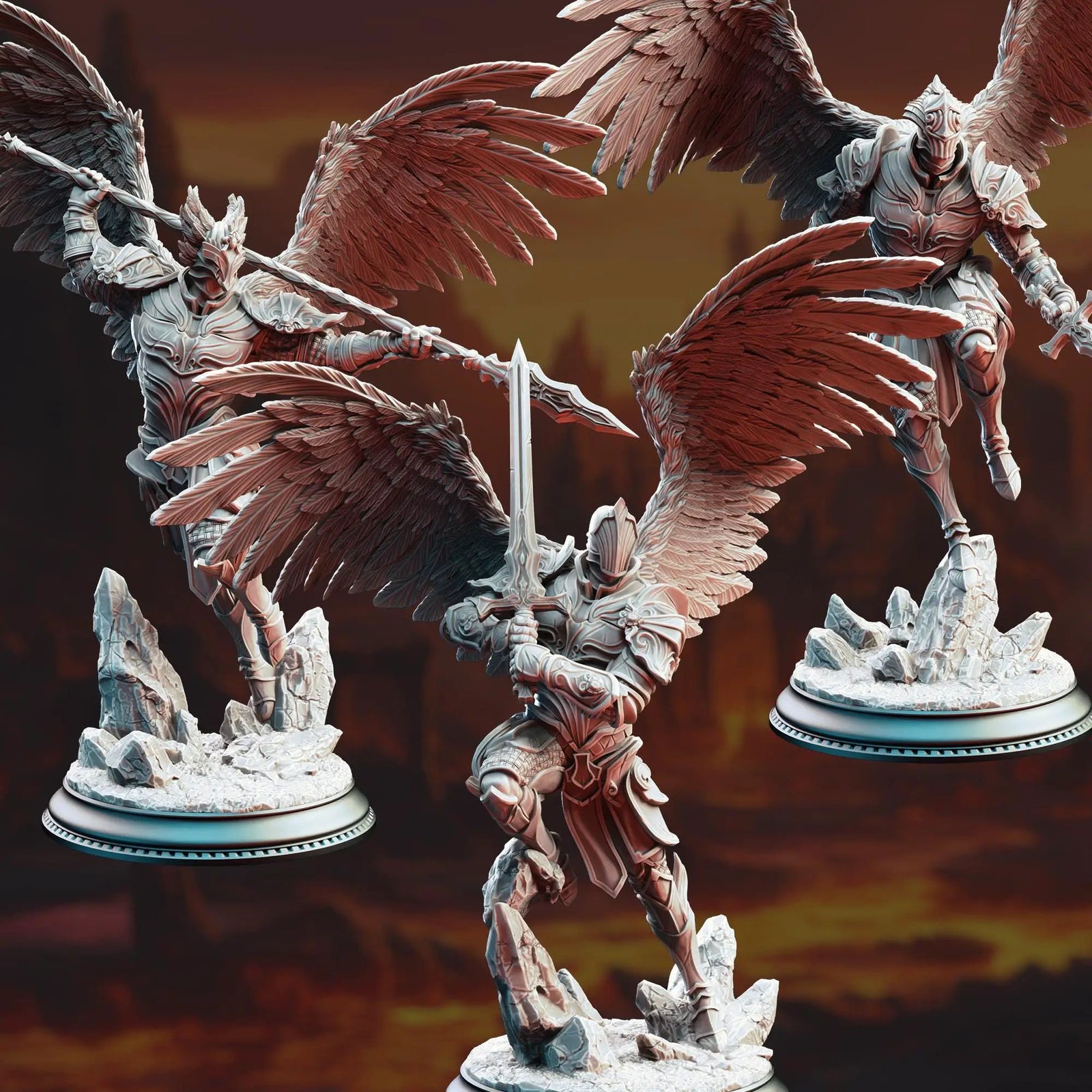 3D printed angelic warrior miniature by Last Hope Miniatures, featuring detailed angelic wings and armor in a fantasy style.