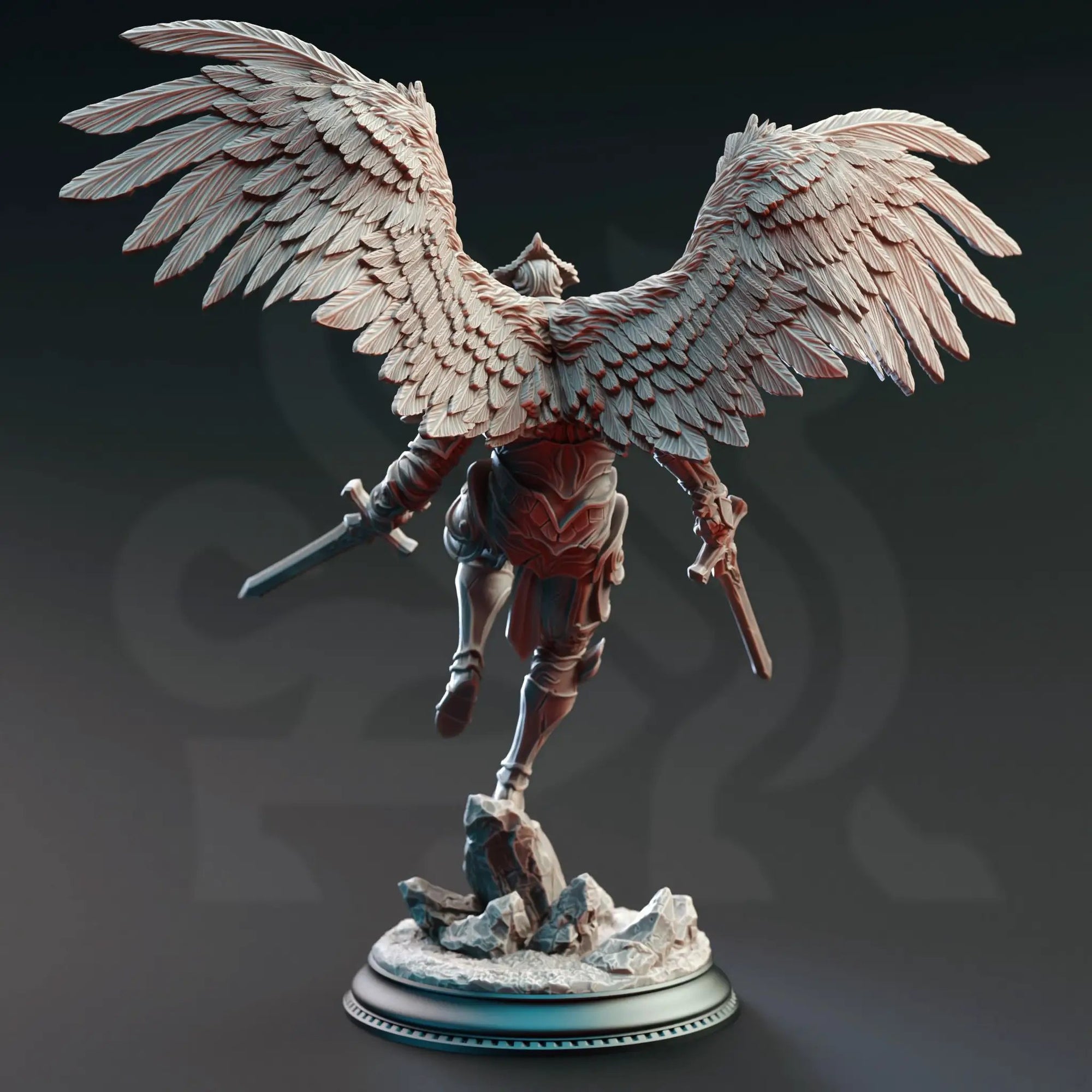3D printed angelic warrior miniature by Last Hope Miniatures, detailed resin figure of an angelic warrior in armor and wings.