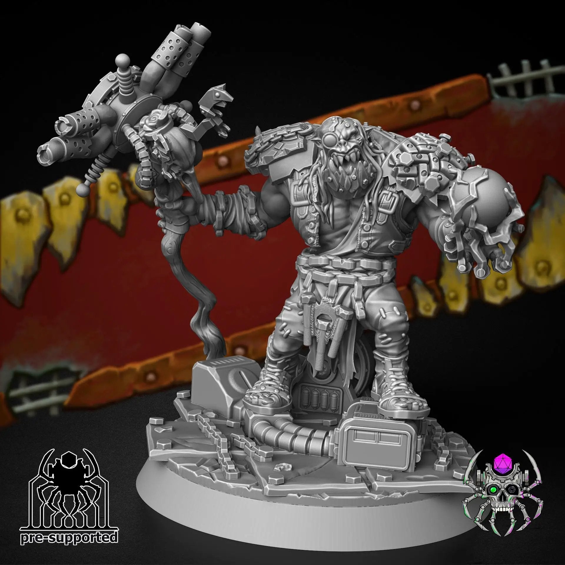 3D printed Storm Caller Ork miniature by Last Hope Miniatures, detailed orc figure with storm-themed armor and weaponry.