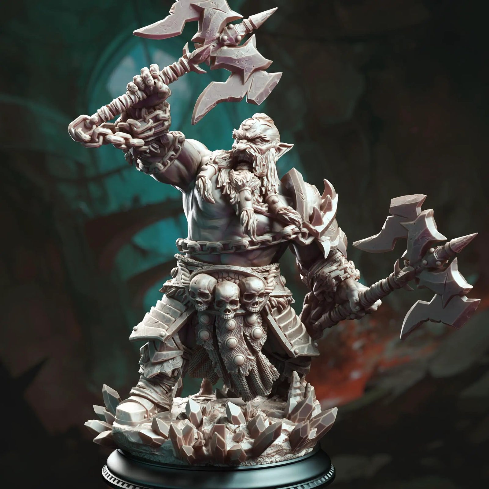 3D printed dwarf berserker barbarian figurine by Last Hope Miniatures, showing detailed dwarf with battle axe and fierce expression.