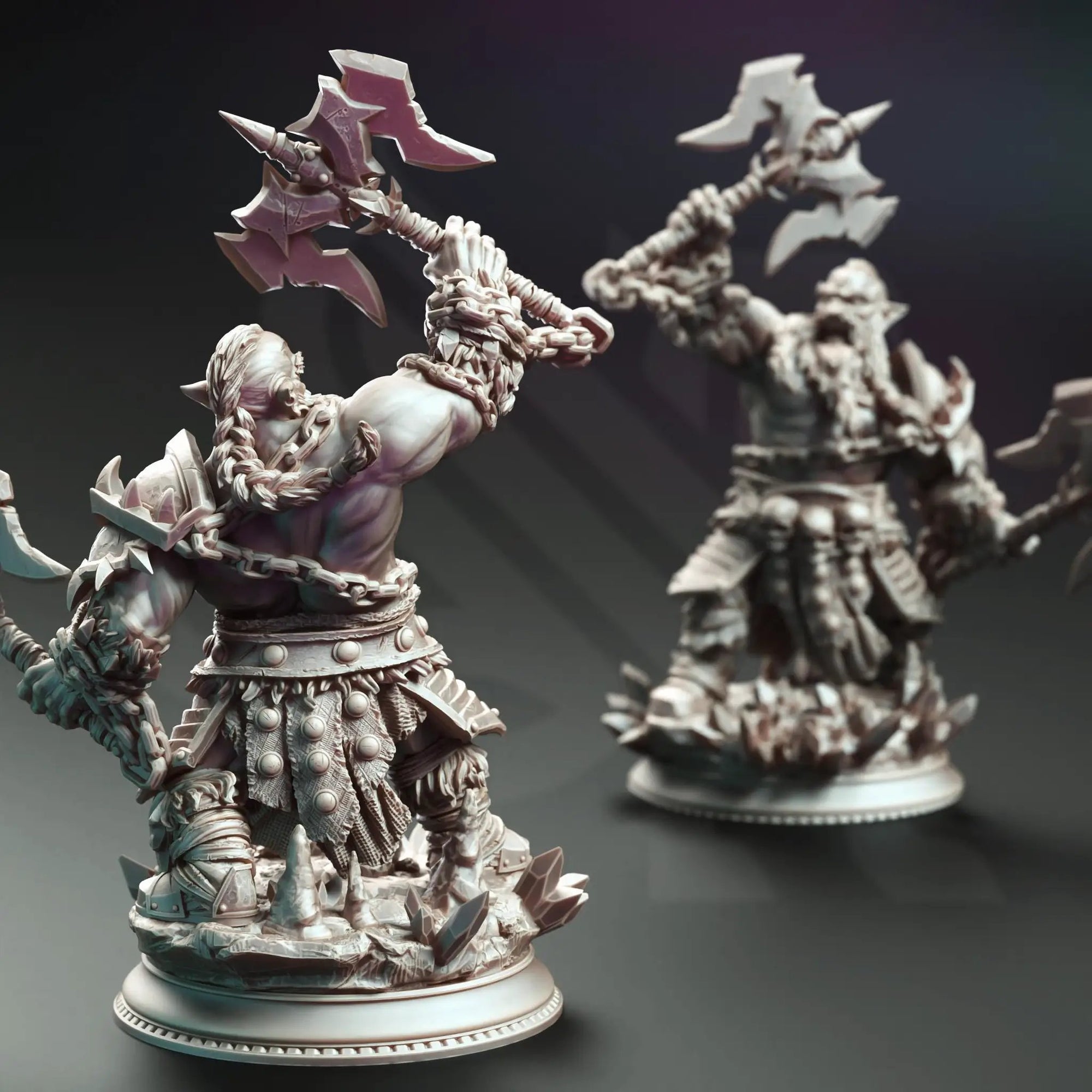 3D printed dwarf berserker barbarian miniature by Last Hope Miniatures, detailed fantasy warrior with axe and fierce stance.