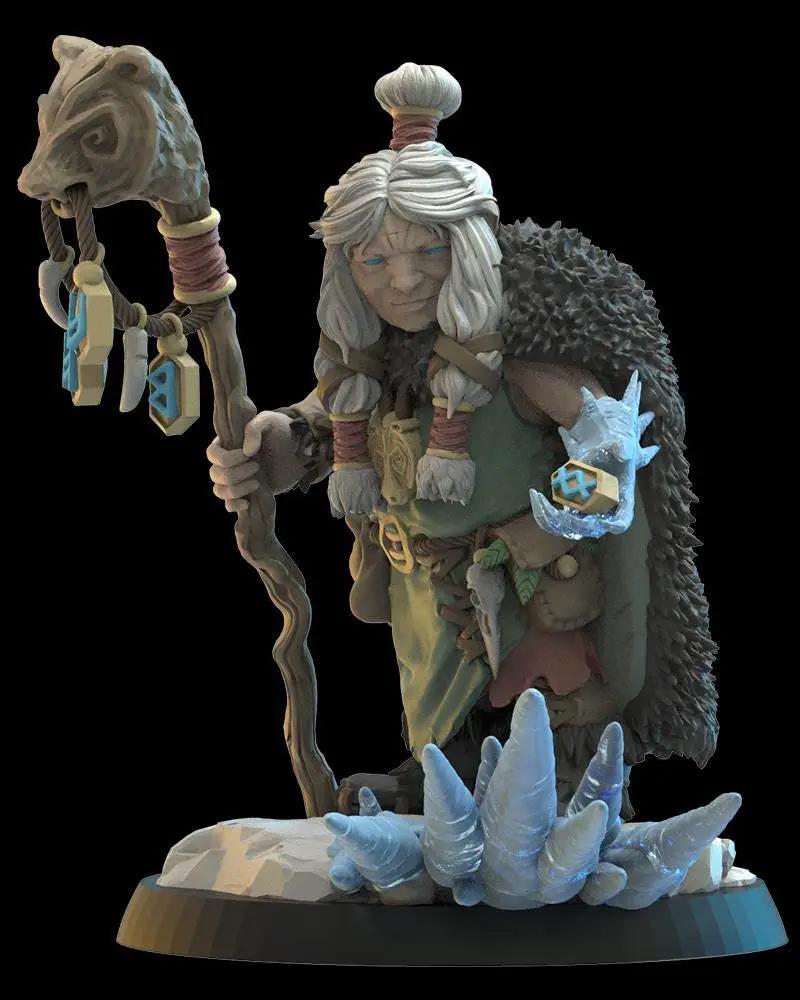 3D printed Nanna Dwarf Runemaster miniature by Lost Kingdom Miniatures, showing detailed dwarf figure with runic armor and staff.
