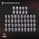 3D printed Unholy Space Coven Heads set by DakkaDakka Miniatures, featuring detailed sci-fi fantasy miniature heads for tabletop gaming