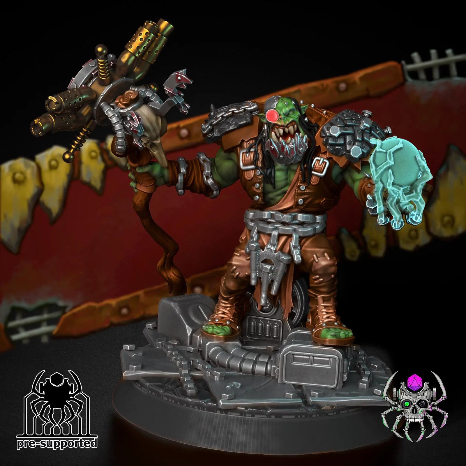 3D printed Storm Caller Ork miniature by Last Hope Miniatures, detailed green orc figure with armor and weapon in a dynamic pose.