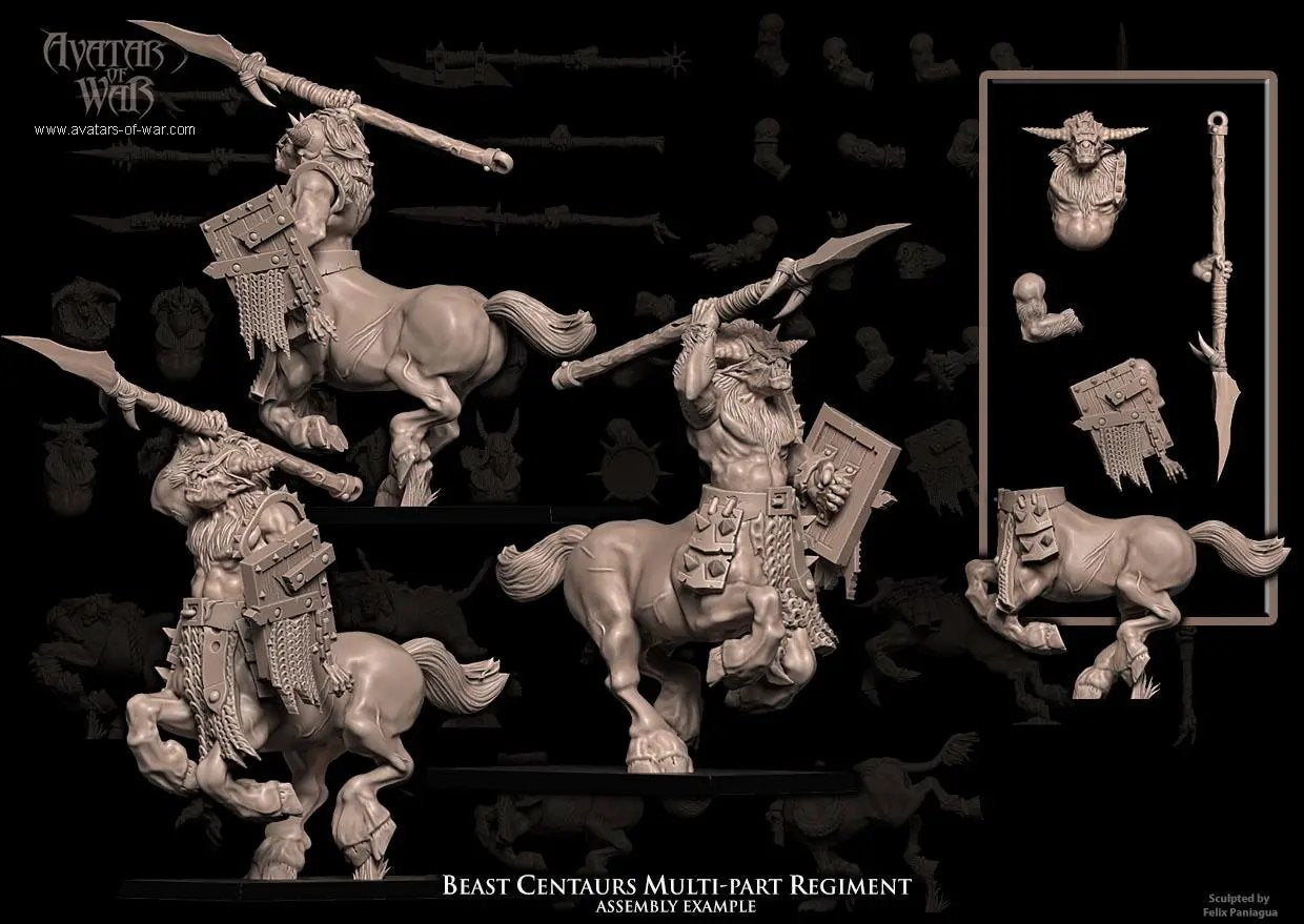 3D printed Warrior Beast Centaur Regiment by Avatars of War, featuring detailed fantasy centaur miniatures in a dynamic pose.