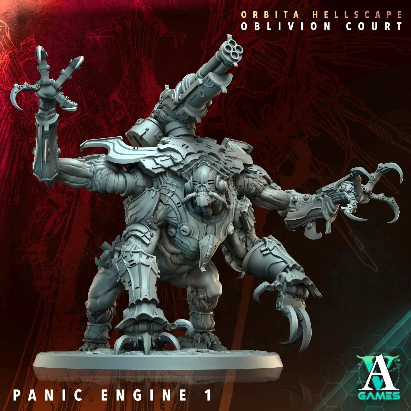 3D printed Panic Engine miniature by Last Hope Miniatures for Archvillain Games, featuring detailed mechanical design.