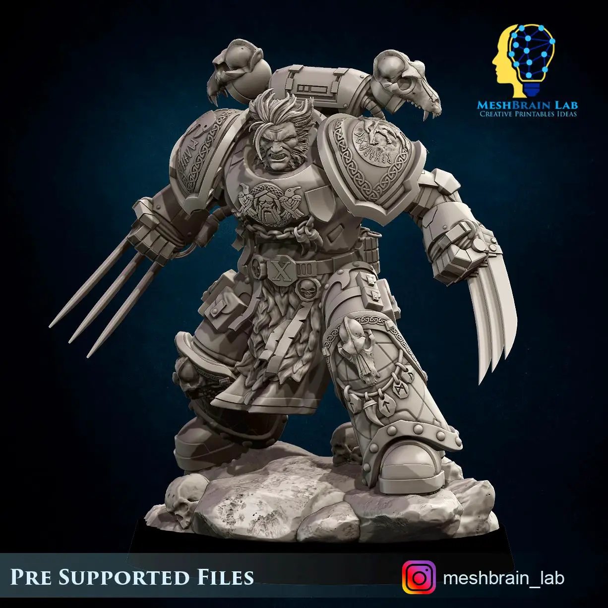 3D printed Son of The Aesir Champion miniature by Meshbrain Labs, showcasing detailed armor and heroic pose from Last Hope Miniatures.