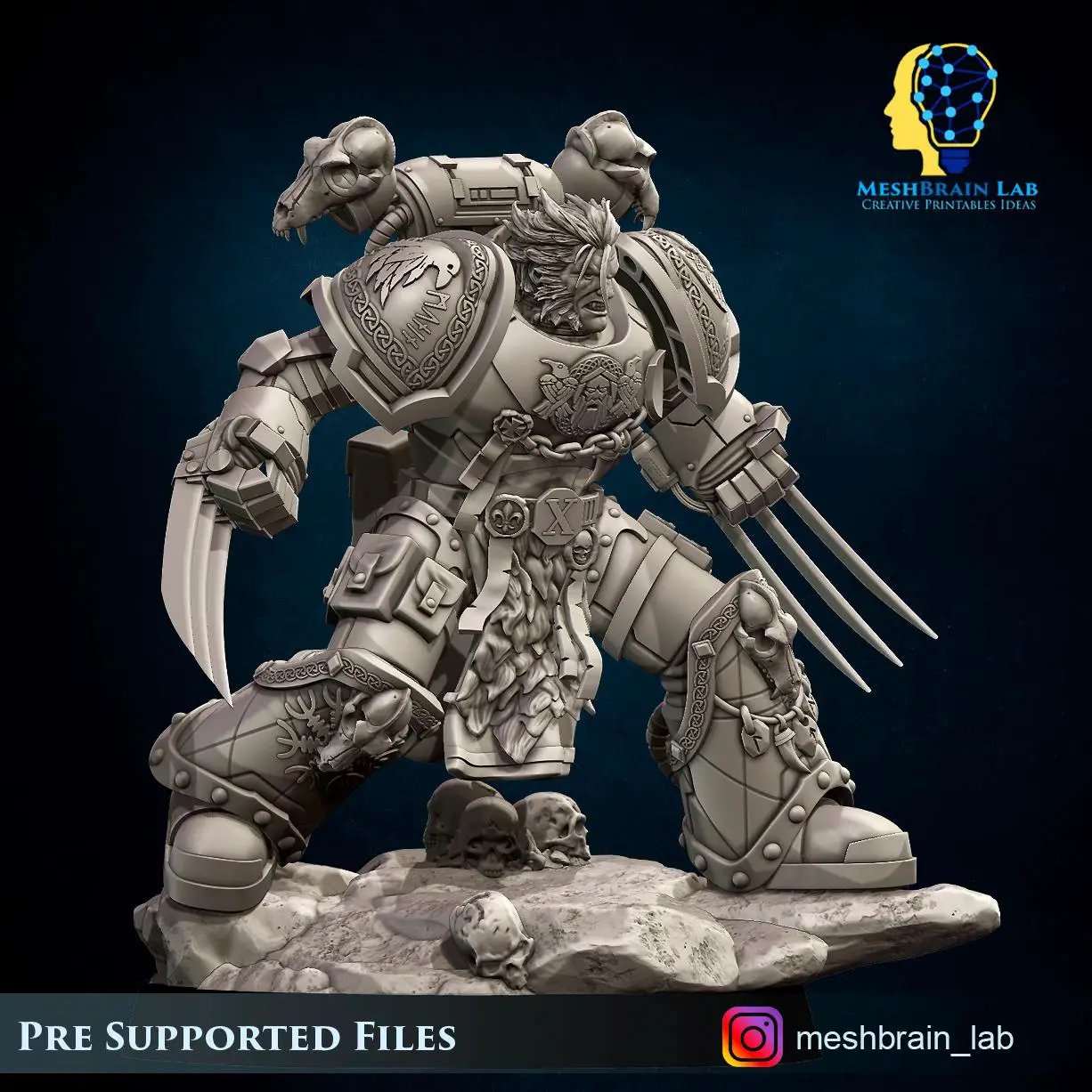 3D printed Son of The Aesir Champion miniature by Meshbrain Labs, detailed fantasy figure from Last Hope Miniatures.