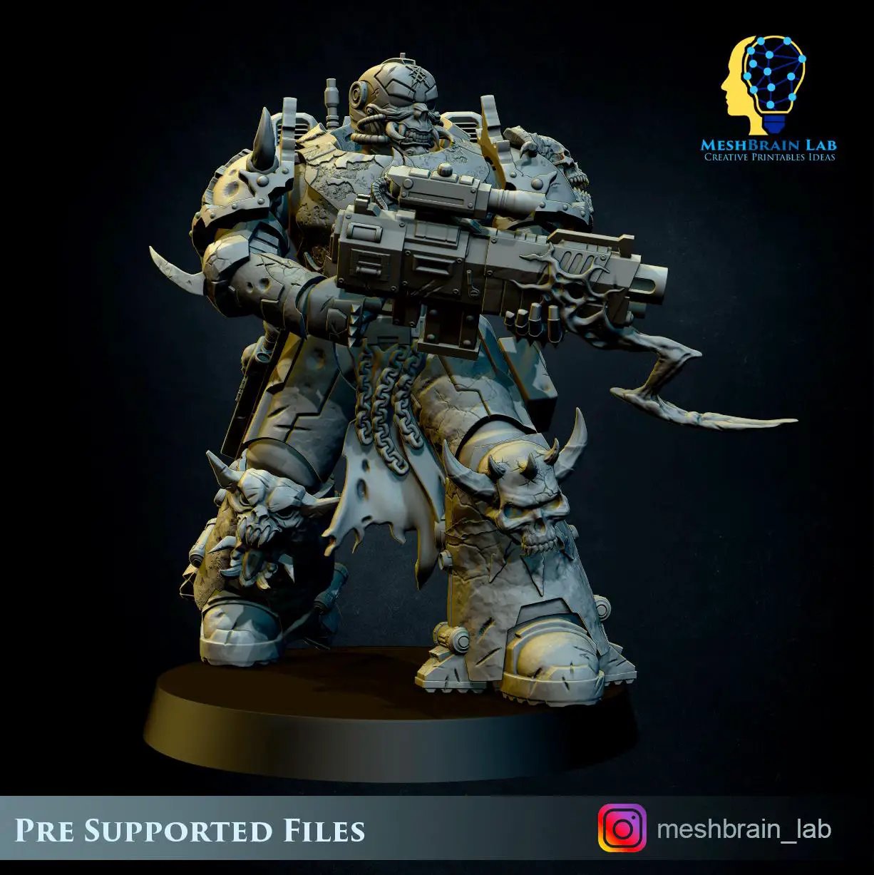 3D printed Doom Marine squad miniatures by Last Hope Miniatures, featuring detailed sci-fi soldier figures from Meshbrain Labs.