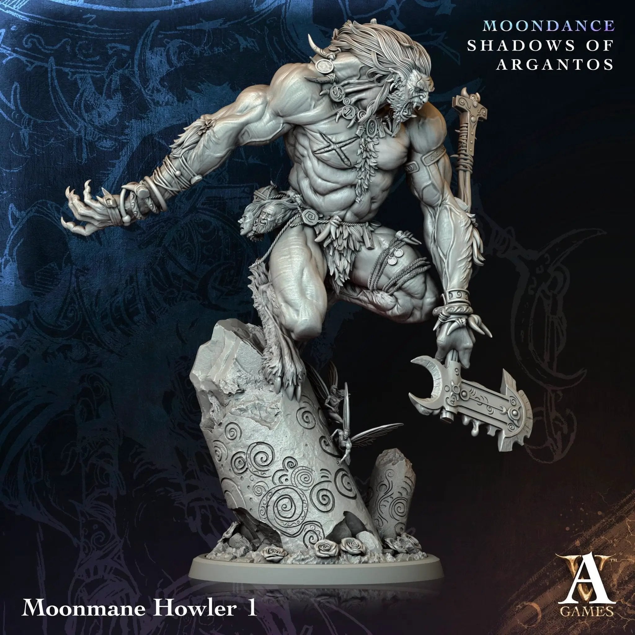 3D printed Moonmane Howlers miniatures by Last Hope Miniatures, featuring detailed wolf-like figures from Archvillain Games.