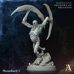 3D printed Moonshards miniature by Last Hope Miniatures, showing detailed weapon and armor design from Archvillain Games.