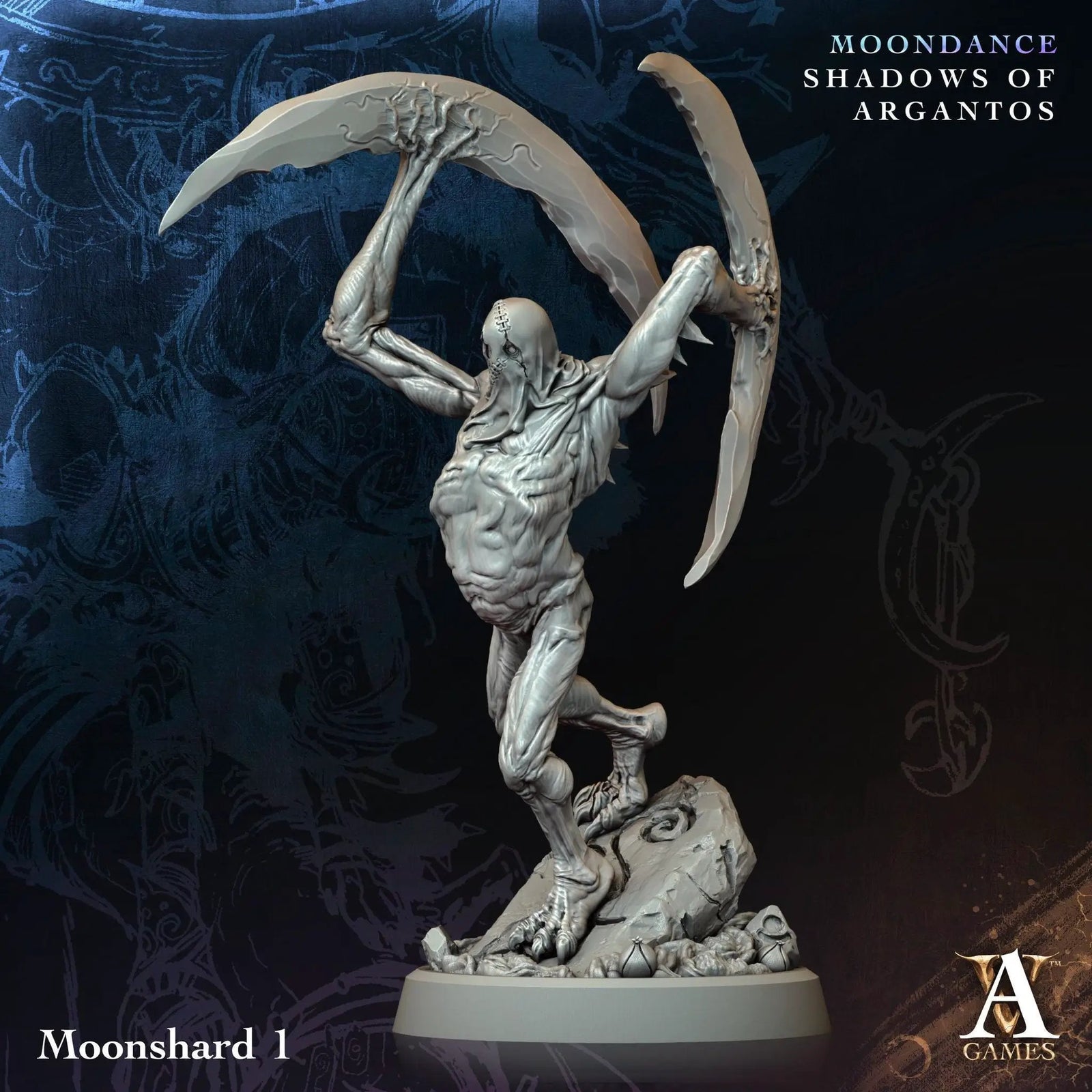 3D printed Moonshards miniature by Last Hope Miniatures, showing detailed weapon and armor design from Archvillain Games.