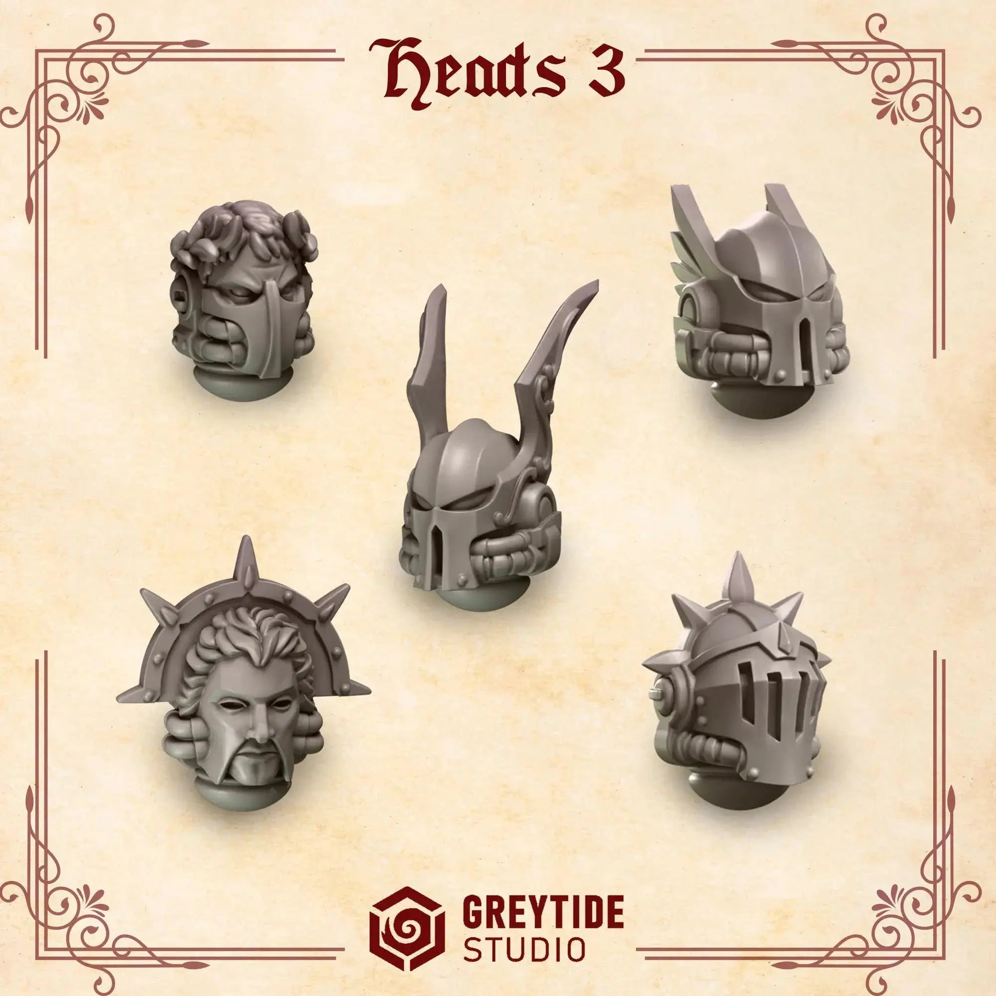 3d Printed Crimson Lords Heads #3 x10 by Greytide Studio by Last Hope Miniatures
