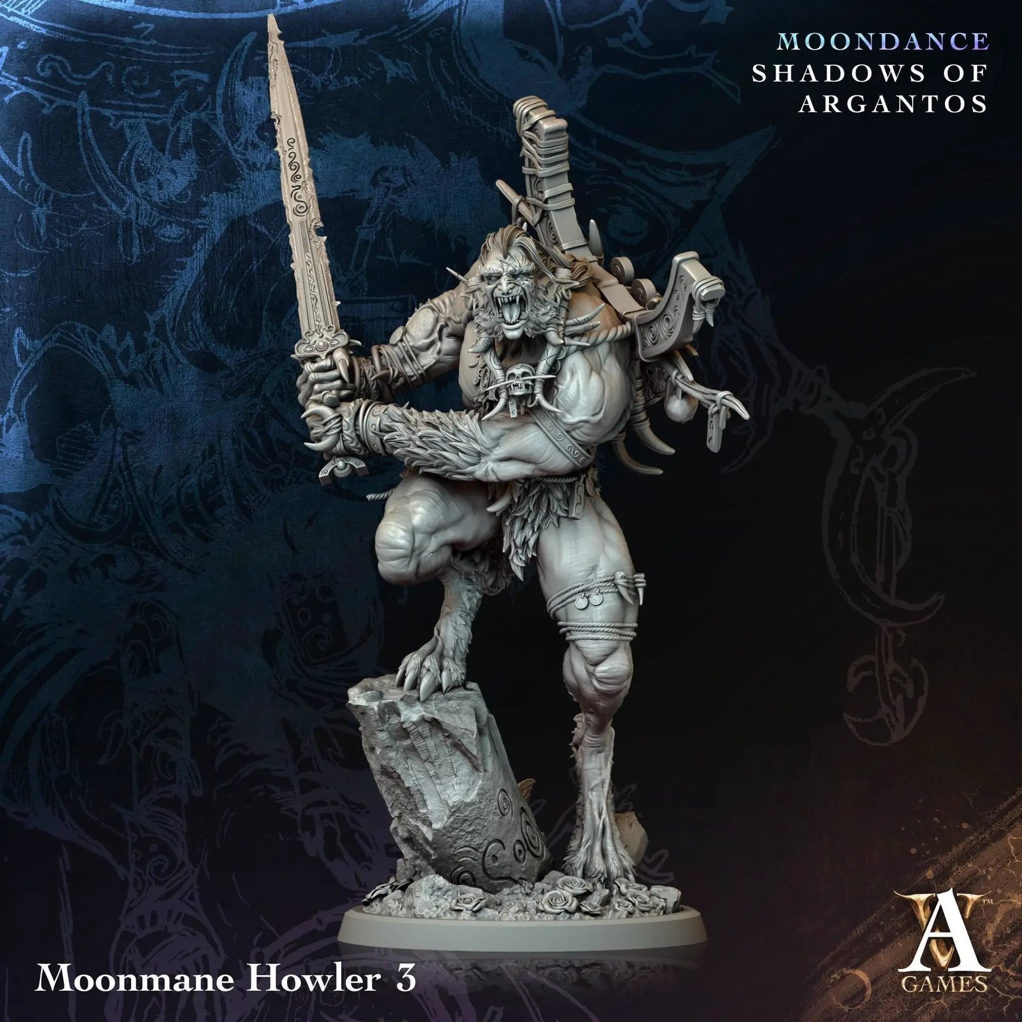 3D printed Moonmane Howlers miniature by Last Hope Miniatures for Archvillain Games, featuring detailed fantasy beast figures.