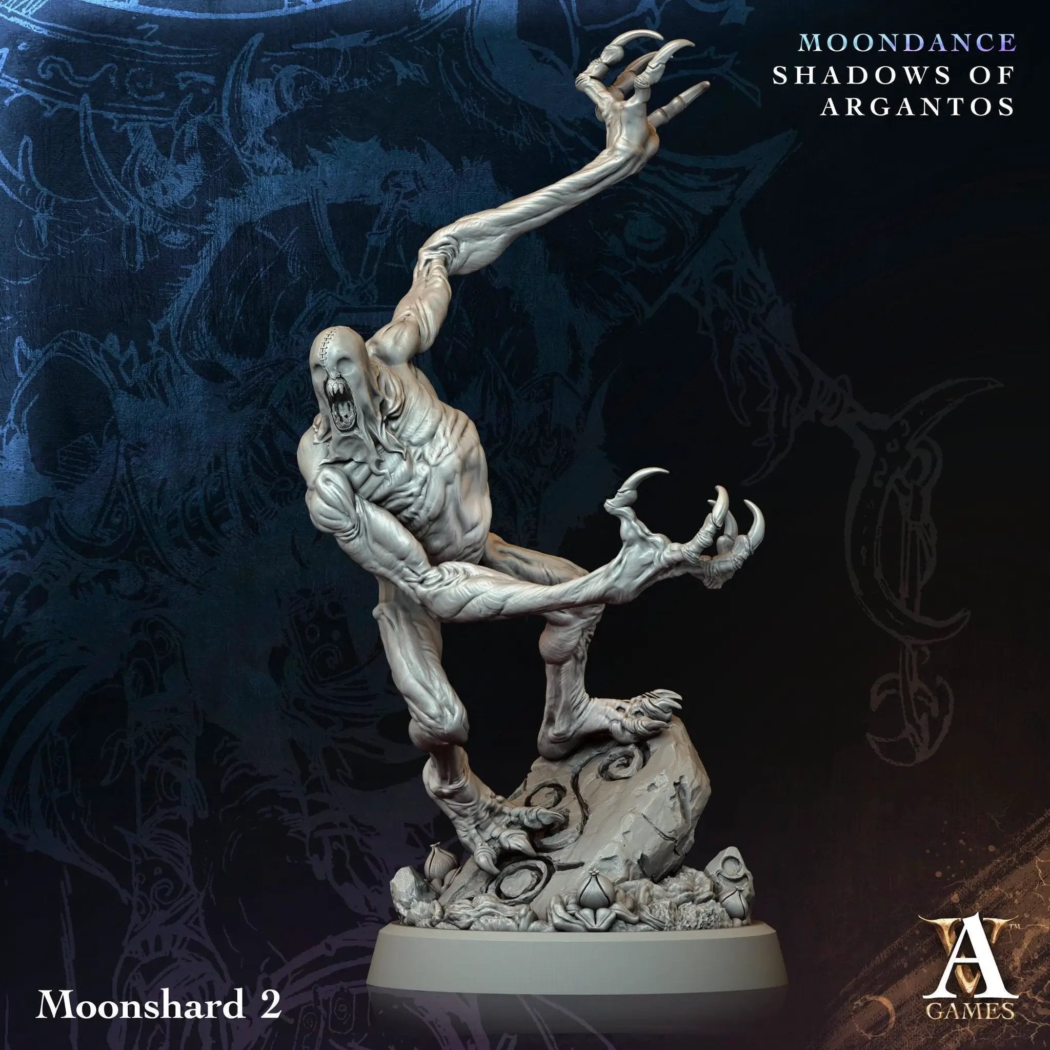3D printed Moonshards miniature by Last Hope Miniatures for Archvillain Games, showing detailed sci-fi crystal shard design.
