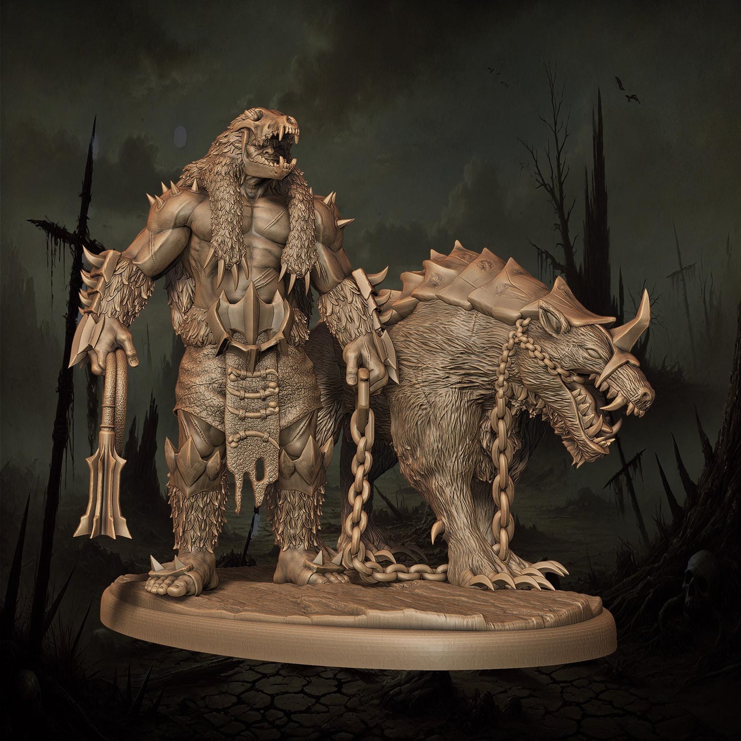3D printed Orc Houndmasters by Monolith Arts