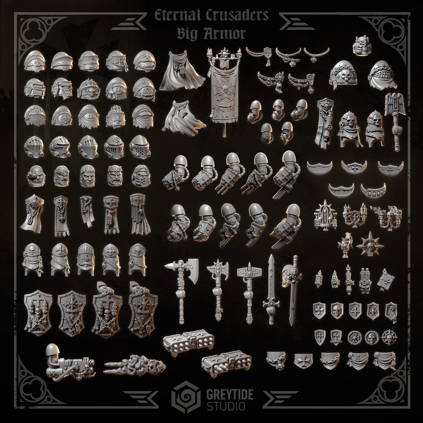 3d Printed Eternal Crusader Heads #2 Upgrade Kit by Greytide Studio