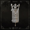 3D printed Eternal Crusader banners by Last Hope Miniatures for Greytide Studio, featuring detailed Gothic-style flags.