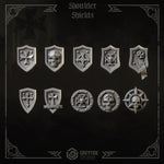 3D printed Eternal Crusader Tilt Shield by Last Hope Miniatures for Greytide Studio, detailed medieval-style shield with intricate design.