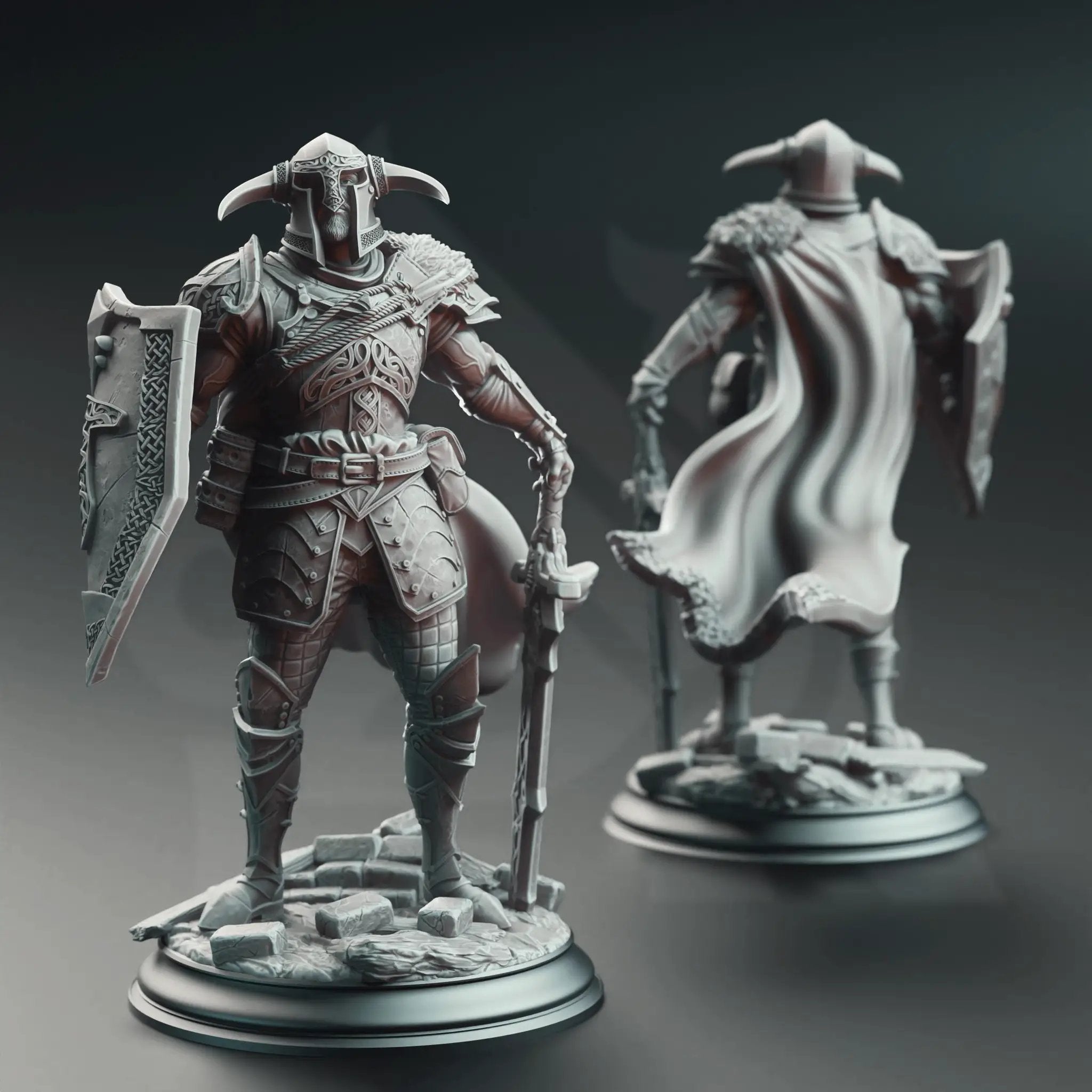 3D printed Nordic Paladin of Nature's Wrath miniature by Last Hope Miniatures, detailed figure with armor and nature-themed elements.