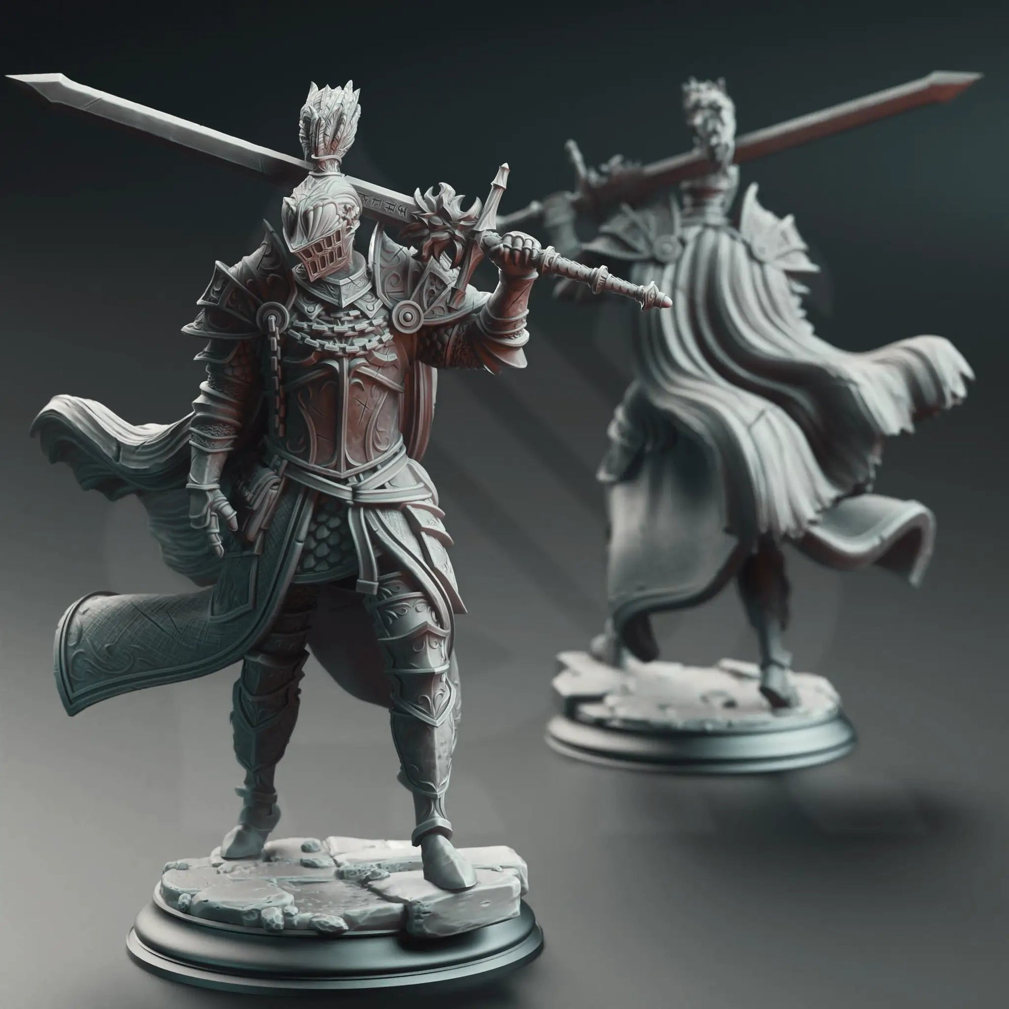 3D printed Knight of the Dusk miniature by Last Hope Miniatures, detailed fantasy figure with armor and sword, on a base.