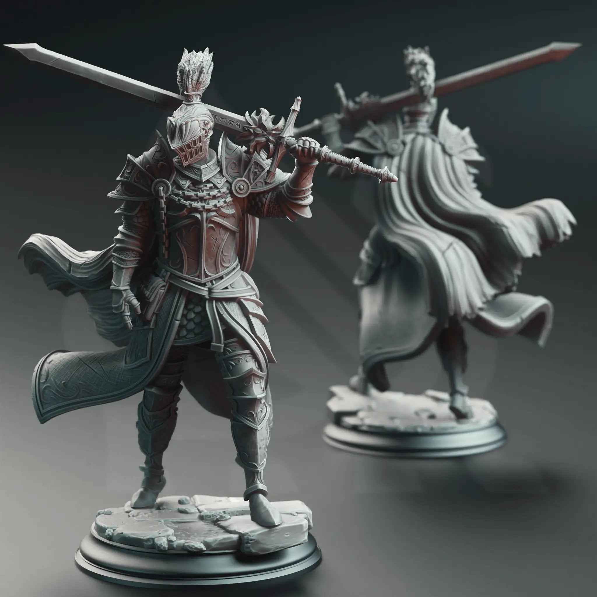 3D printed Knight of the Dusk miniature by Last Hope Miniatures, detailed fantasy figure with armor and sword, on a base.