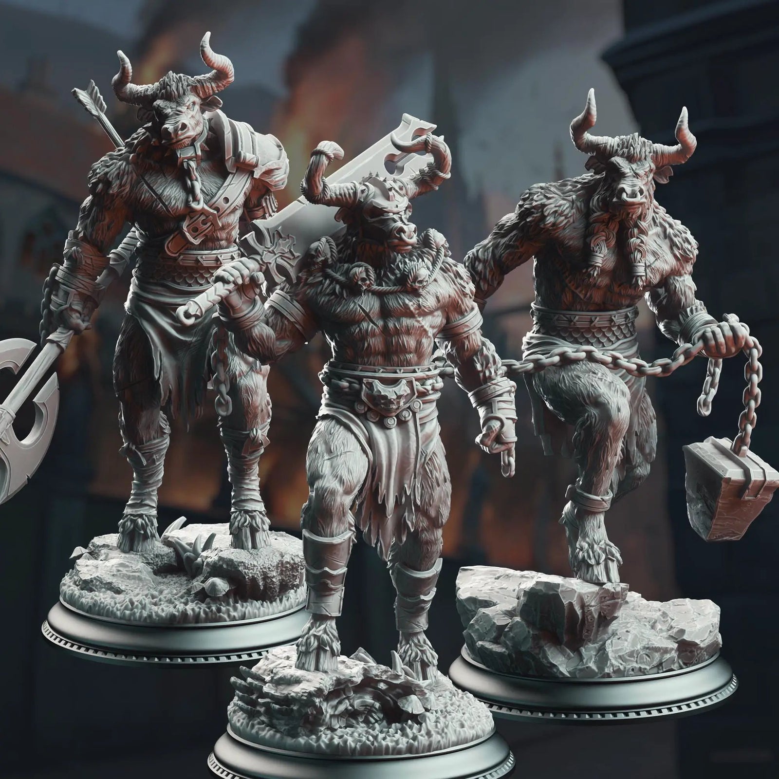 3D printed Minotaur Warrior miniature by Last Hope Miniatures from DM Stash featuring detailed horns and muscular build.