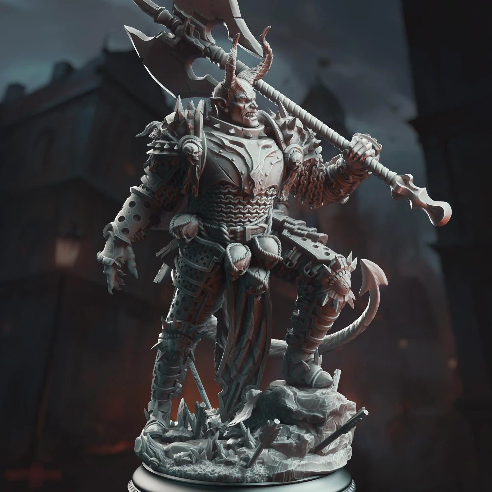 3D printed Knight of the Hells miniature by Last Hope Miniatures, detailed fantasy figure with armor and weapon for tabletop gaming.