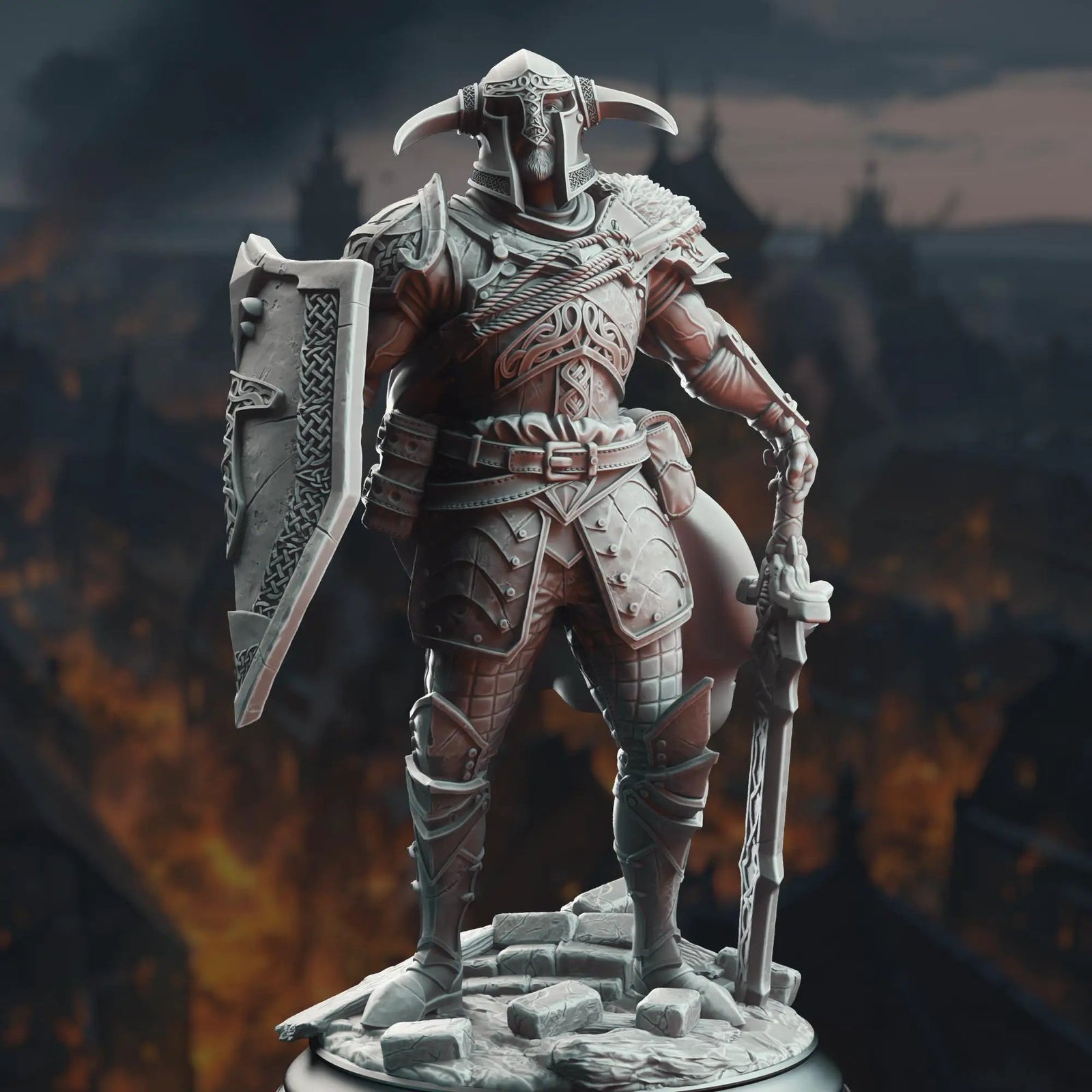 3D printed Nordic Paladin of Nature's Wrath miniature by Last Hope Miniatures, featuring detailed armor and nature-inspired design.