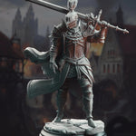 3D printed Knight of the Dusk miniature by Last Hope Miniatures, detailed fantasy armor and weapon in a dynamic pose.