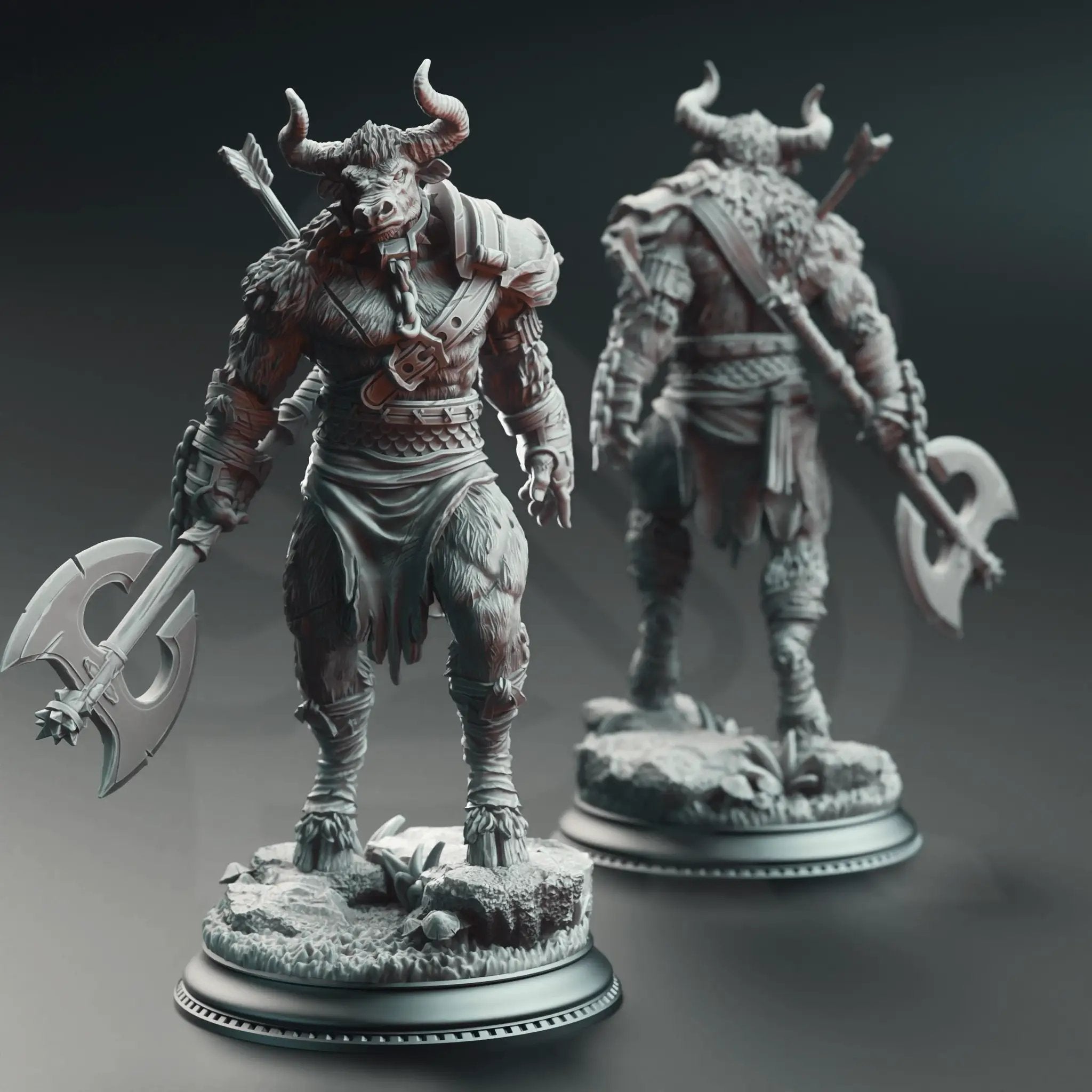 3D printed Minotaur Warrior miniature by Last Hope Miniatures for Dungeons & Dragons or tabletop gaming, detailed sculpt with horns and armor