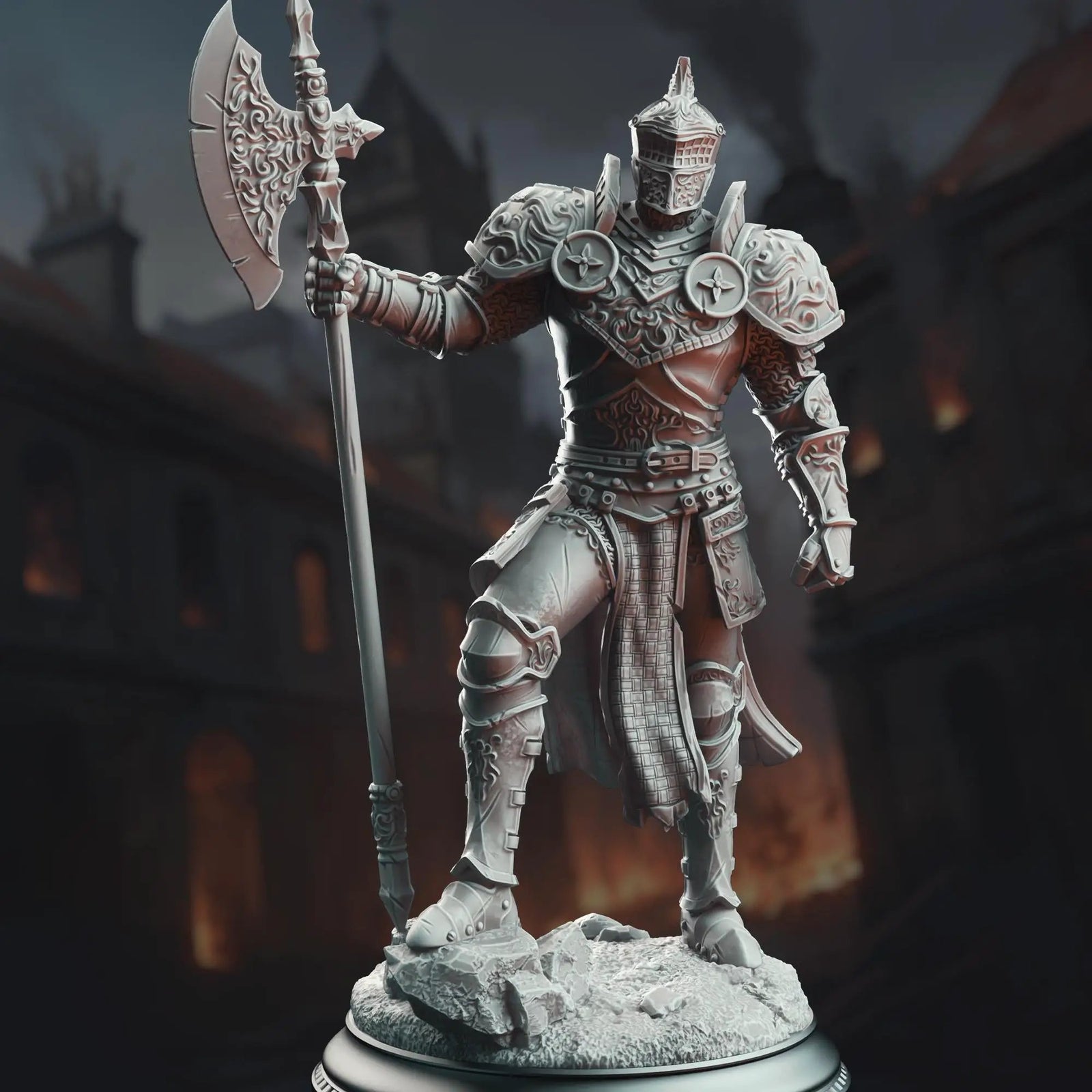3D printed Knight of the Tower miniature by Last Hope Miniatures, featuring detailed armor and medieval design.