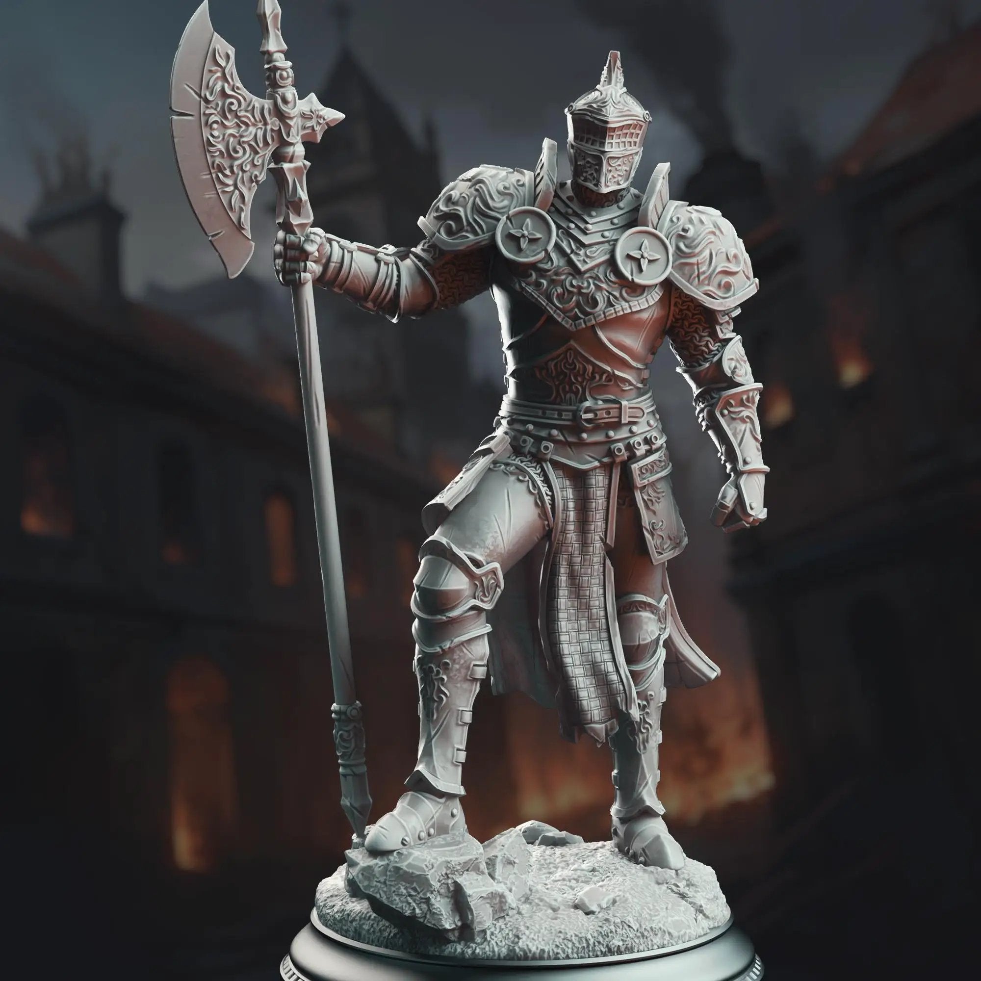3D printed Knight of the Tower miniature by Last Hope Miniatures, featuring detailed armor and medieval design.
