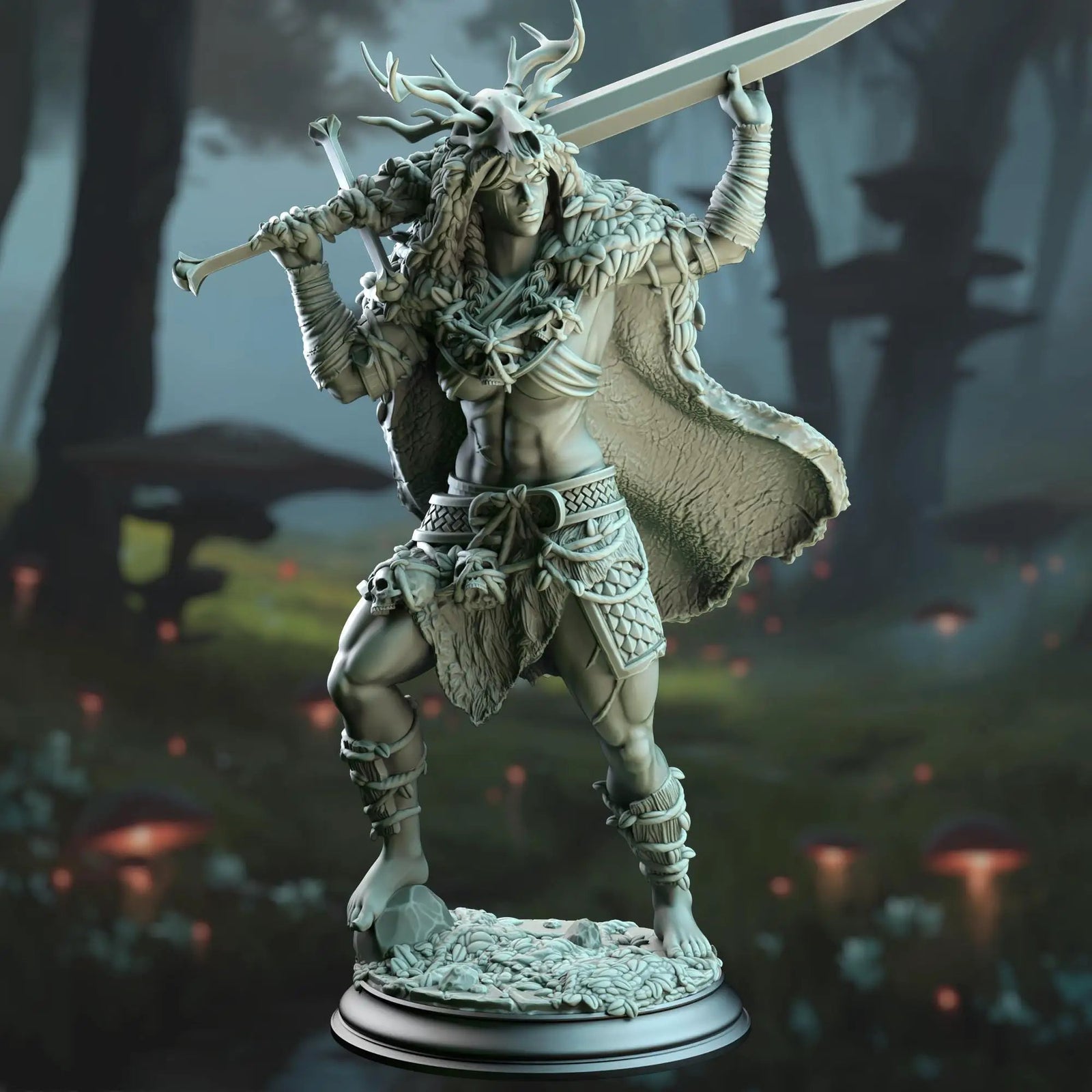 3D printed Goliath Fey Barbarian miniature from Last Hope Miniatures by DM Stash, detailed fantasy character on a textured base.