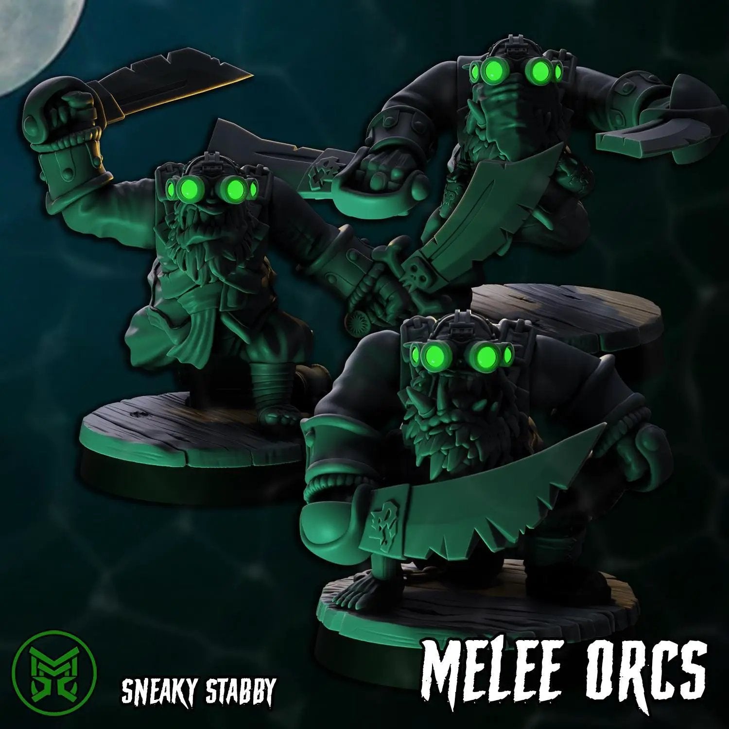 3D printed Sneaky Orcs miniatures by Last Hope Miniatures from Mekka Miniatures, featuring detailed orc figures in stealthy poses.