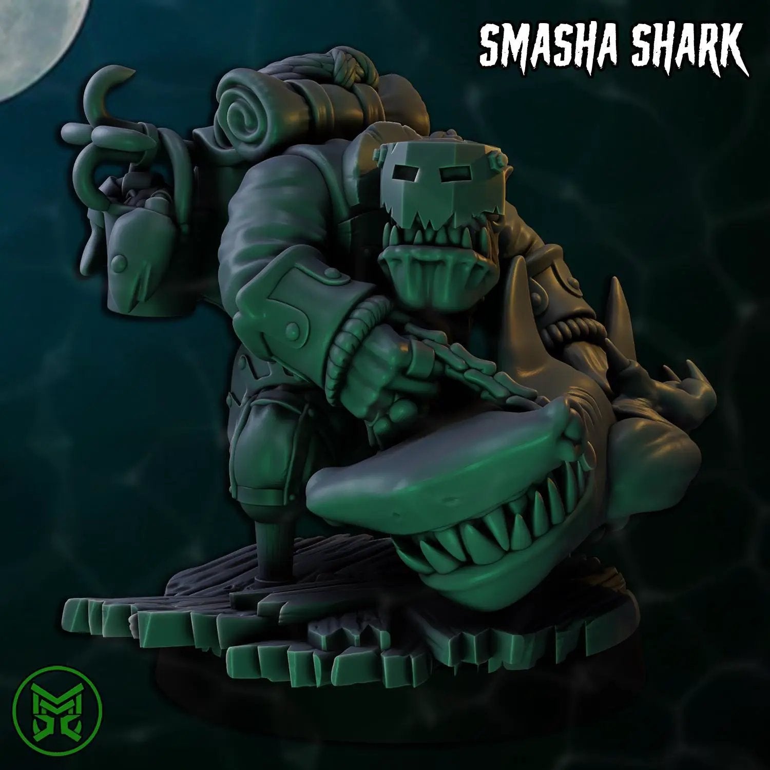 3D printed Shark Smasher Ork miniature by Last Hope Miniatures, featuring a detailed orc character with a shark-themed weapon.